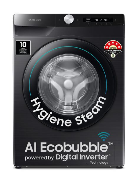 Samsung 8 kg 5 Star, AI Ecobubble, Wi-Fi, Hygiene Steam,Digital Inverter Fully Automatic Front Load Washing Machine with In-built Heater Black(WW80T504DAB1TL)