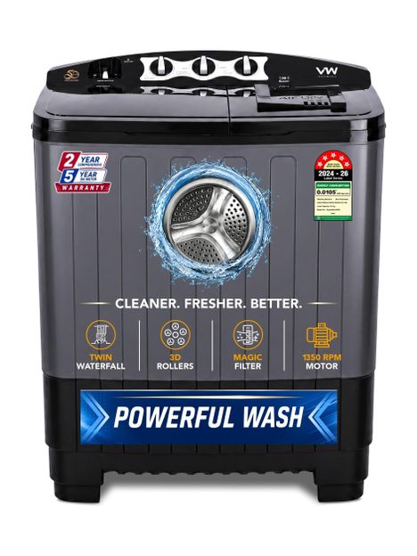 VW 8 kg Semi Automatic Top Load Washing Machine Black(SuperWash0080)