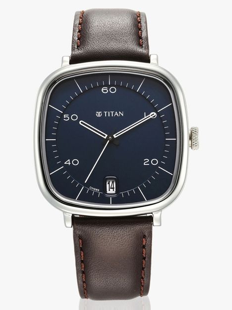 Titan Titan Neo Curve With Date Blue Dial Brown LeatherStrap Analog Watch - For Men