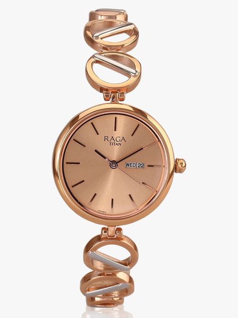 Titan NQ2644KM02 Titan Raga RoseGold Dial RoseGold & Silver MetalStrap Automatic Analog Watch - For Women