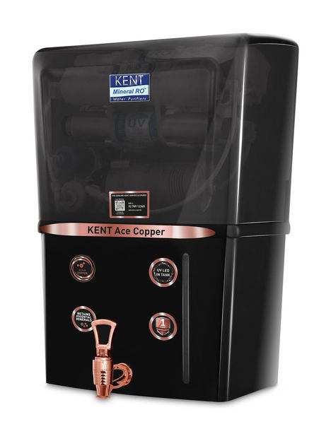 KENT ACE Copper - B 8 L RO + UV + UF + Copper + TDS Control Water Purifier Advanced ROTech for Sabse Shudh Paani Auto Flush 8L 20LPH Ideal for Borewell/Tanker/Municipal Water(Black)