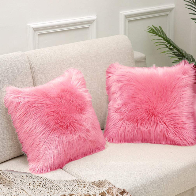 PICKKART Fur Cushions Cover(30 cm*30 cm, Pack of 2, Pink)