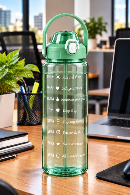 BELLERBIRD Motivational bottle 2000ml Green 2000 ml Plastic Bottle(Pack of 1, Green)
