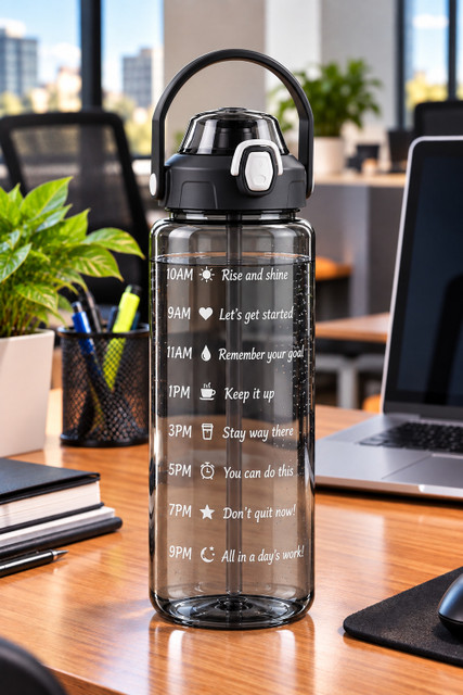 BELLERBIRD Motivational bottle 2000ml Black 2000 ml Plastic Bottle(Pack of 1, Black)