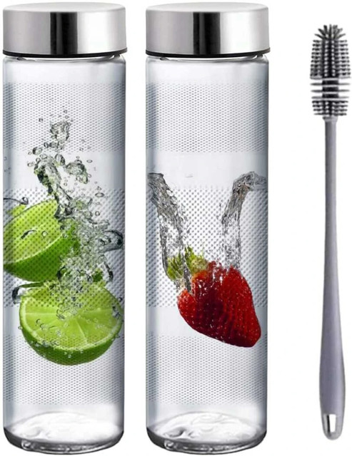 SATANI Glass Airtight Water Bottle with Leak-Proof Black lid-Smoothie, with large Brush&hellip;