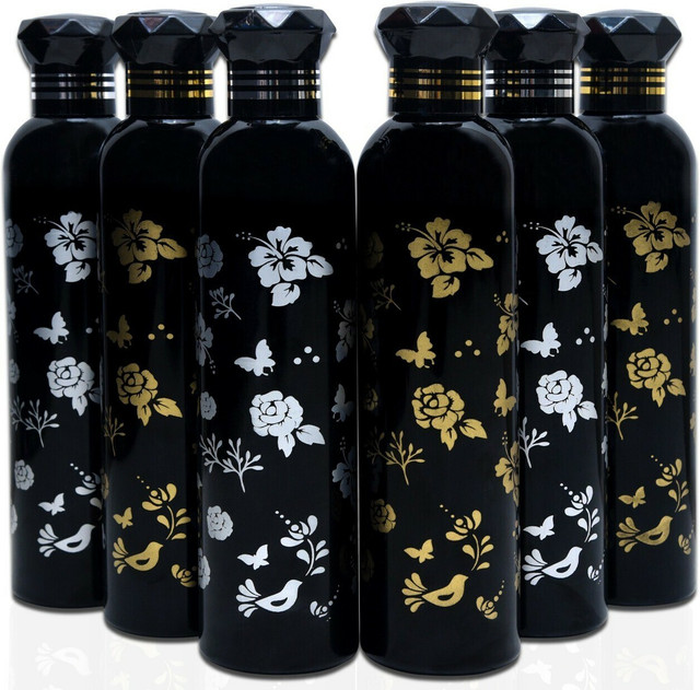 AneriDEALS Flower Printed Black Water Bottle for Fridge, for Home, Office, Gym&hellip;
