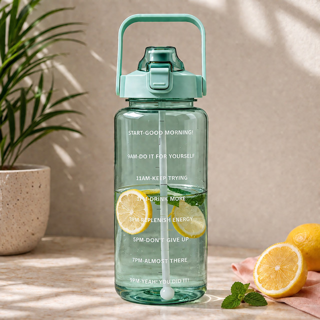 DFit Green Transparent Motivational Bottle 2000 ml Plastic Bottle(Pack of 1, Green)