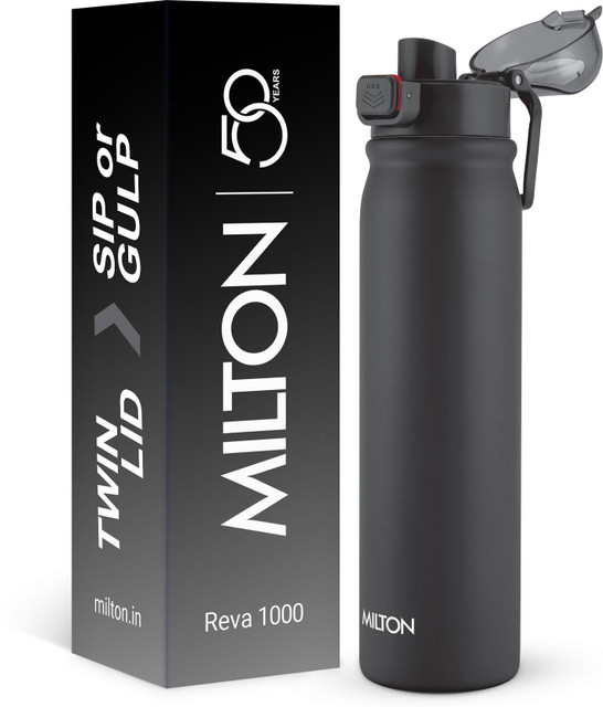 MILTON Reva 1000 Stainless Steel Water Bottle with Twin Lid Sip or&hellip;