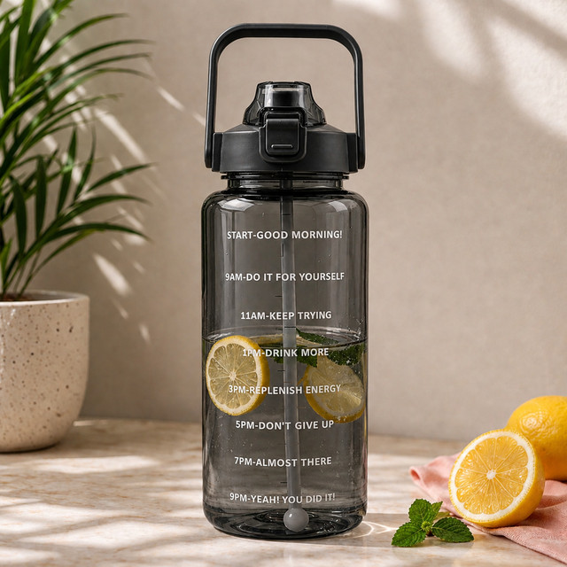 DFit 2 Liter Transparent Motivational leakproof BPA Free marker gym water bottle&hellip;