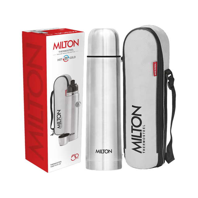 MILTON Thermosteel Flip Lid 1000 ml Stainless Steel Flask(Pack of 1, Steel/Chrome)