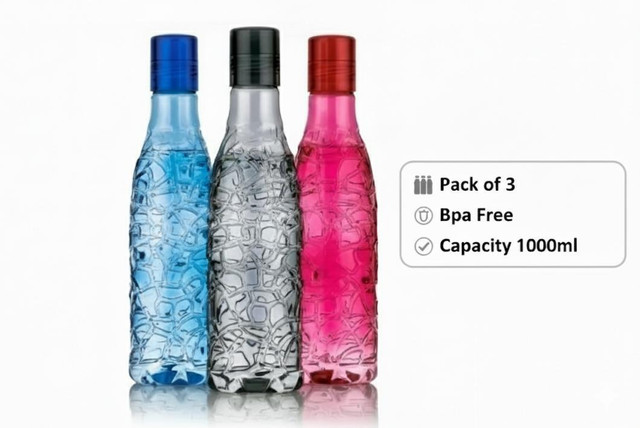 Flipkart SmartBuy Designer Mosaic Bottle - 1000ml - PET(Pack of 3, Multicolor)