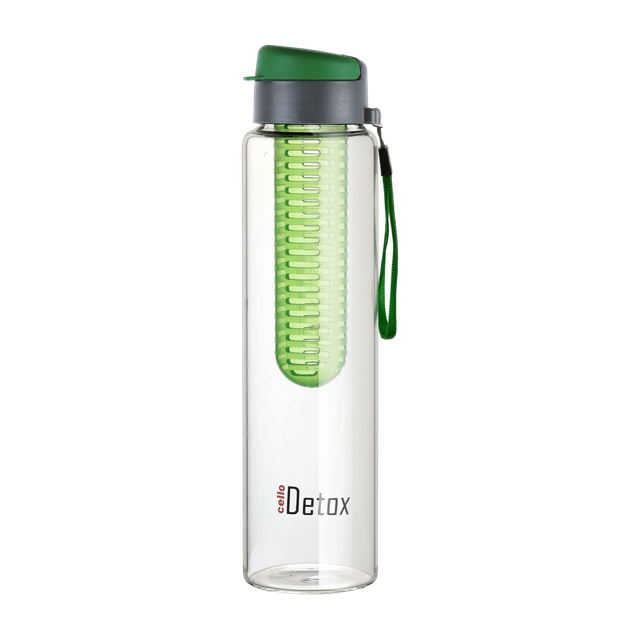 cello Detox Fruit & Tea Infuser Glass Water Bottle 750 ml Borosilicate&hellip;