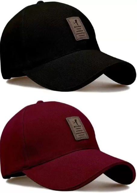 selloria Solid, Applique, Self Design, Embroidered, Striped Sports/Regular Cap(Pack of 2)