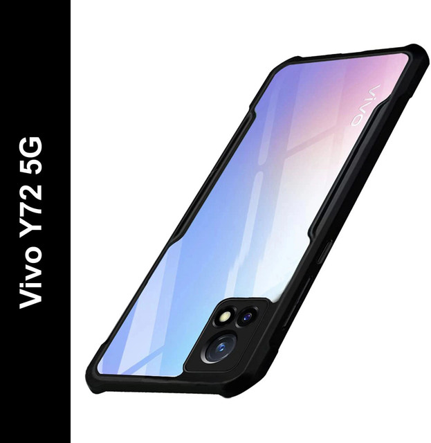 Micvir Back Cover for Vivo Y72 5G(Transparent, Black, Shock Proof, Polycarbonate, Pack&hellip;