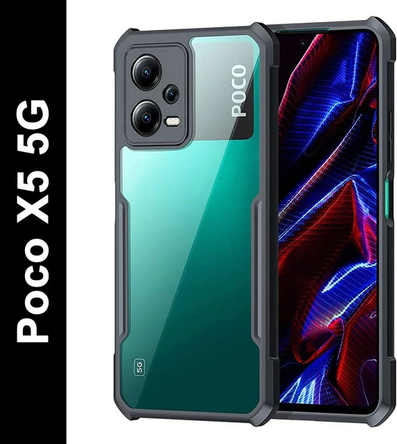 Micvir Back Cover for Poco X5 5G(Transparent, Black, Shock Proof, Polycarbonate, Pack&hellip;