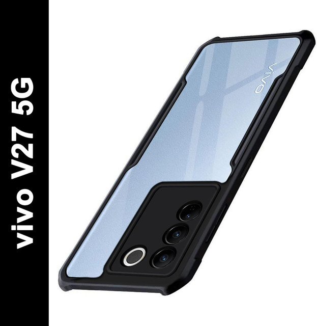 Micvir Back Cover for vivo V27(Transparent, Black, Shock Proof, Polycarbonate, Pack of:&hellip;