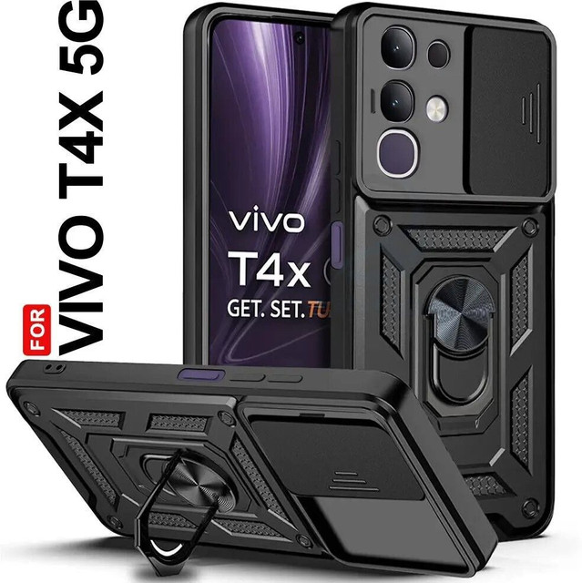 KaseMast Back Cover for vivo T4x 5G(Black, Slider, Polycarbonate, Pack of: 1)
