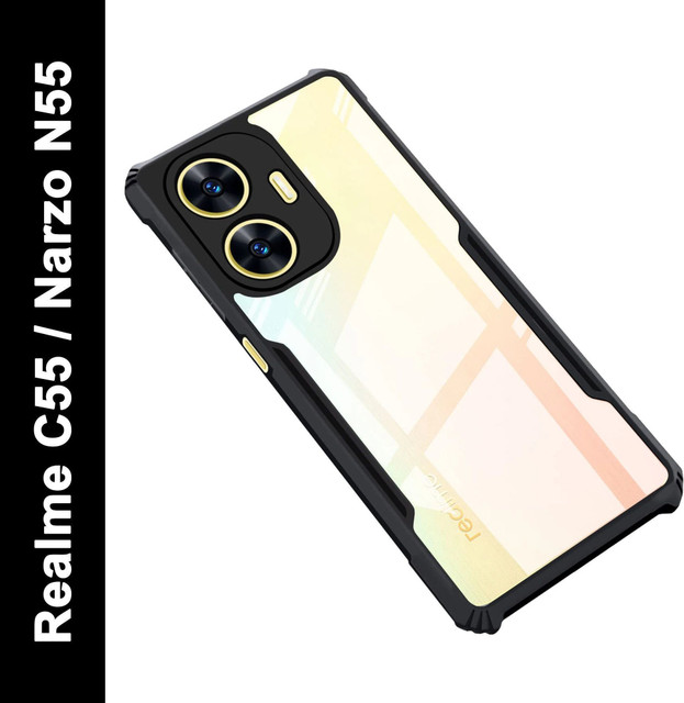 Micvir Back Cover for Realme C55(Transparent, Black, Shock Proof, Polycarbonate, Pack of:&hellip;
