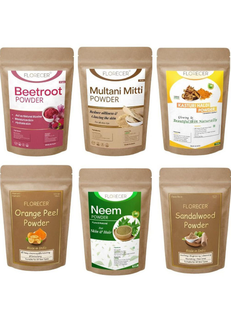 FLORECER Kasturi Haldi,Neem,Orange Peel,Multani Mitti,Beetroot,Sandalwood Powder For Skin(300 g)
