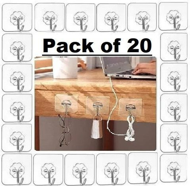 Vedhya Adhesive Plastic Wall Hook For Hanging Drill Free Transparent Sticky Hook&hellip;