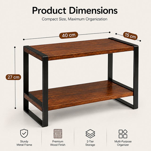 VARS DECOR Containers Kitchen Rack Wood, Iron SPICE SHELF ANTIQUE