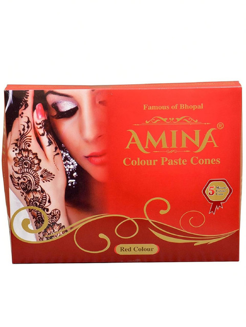 Amina Henna Red Instant Tatto Cone/No Chemicals Dyes Natural Mehendi(Pack of 12)