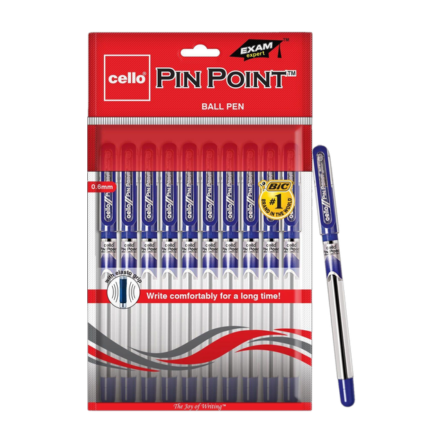 Cello Pinpoint Ball Pen(Pack of 10, Ink Color - Blue, Clear)