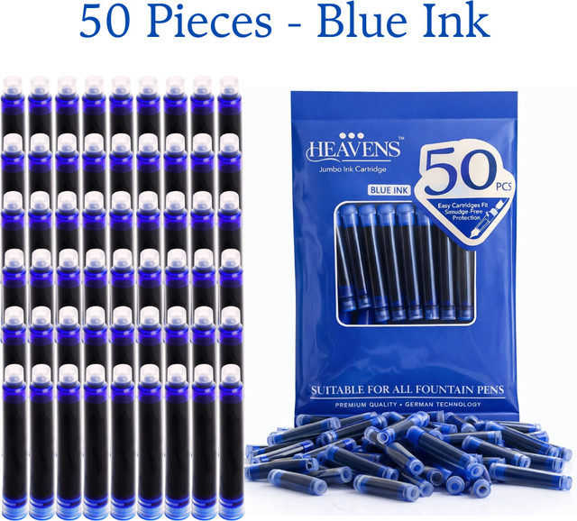 Heavens Fountain Pen Ink Cartridge(Pack of 50, Ink Color - Blue)