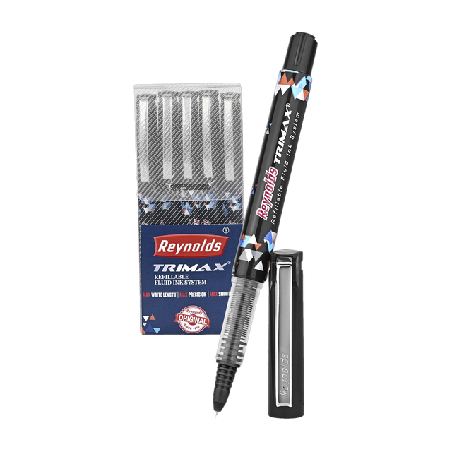 Reynolds Trimax Roller Ball Pen(Pack of 5, Ink Color - Black)
