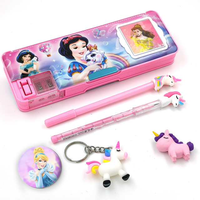 tishna Inbuilt Calculator Combo Trendy Disney Princess Art Plastic Pencil Box(Set of&hellip;