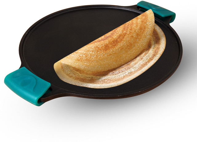 The Indus Valley Pre-seasoned Cast Iron Tawa with Double handle silicone grip-11.8&hellip;