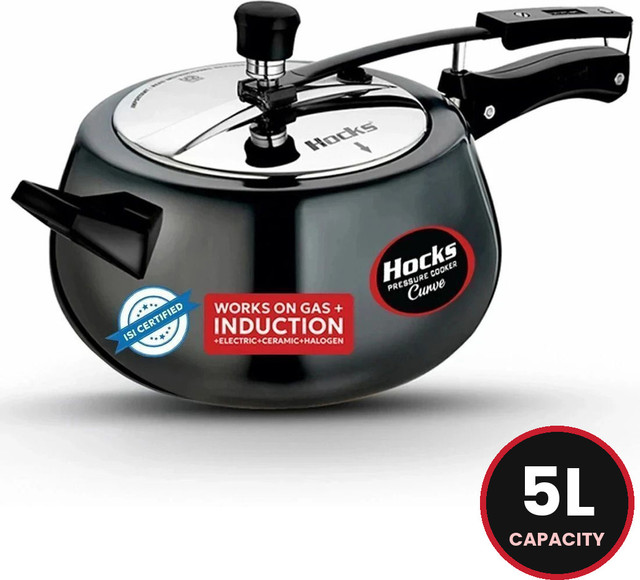 Hocks Black Curve 5 L Inner Lid Induction Bottom Pressure Cooker(Hard Anodized)