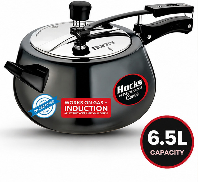 Hocks Black Curve 6.5 L Inner Lid Induction Bottom Pressure Cooker(Hard Anodized)