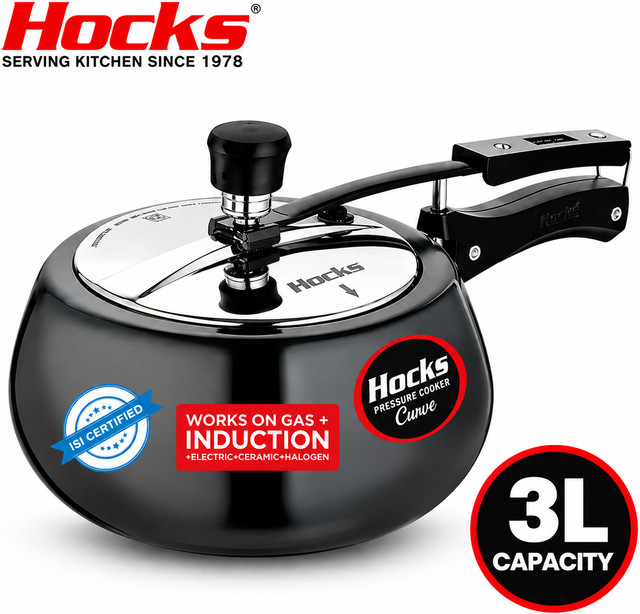 Hocks Black Curve 3 L Inner Lid Induction Bottom Pressure Cooker(Hard Anodized)