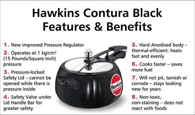 Hawkins Contura Black (CB50) 5 L Inner Lid Pressure Cooker(Hard Anodized)
