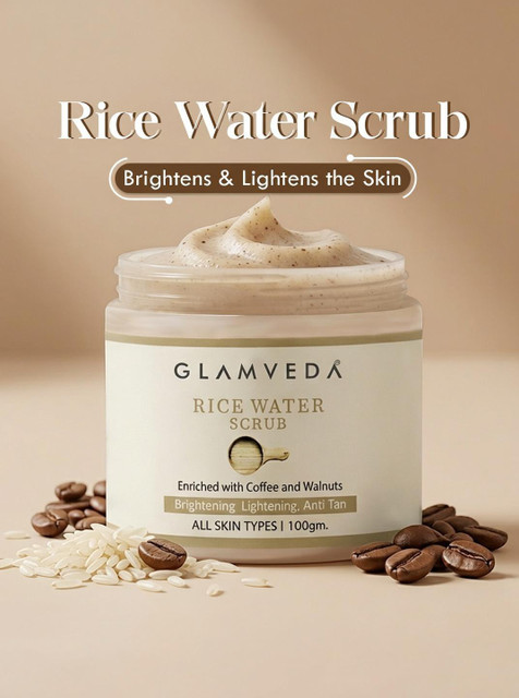 GLAMVEDA Rice Water Face Scrub| Brightening Cleanser|Dead Skin Removal|Gentle Exfoliator Scrub(100 g)