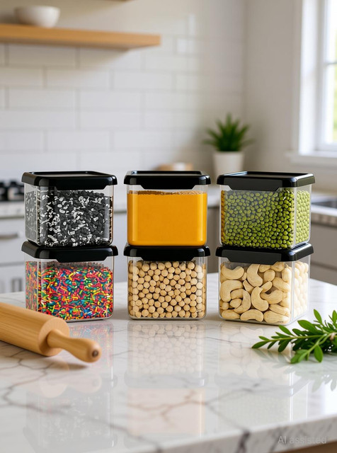 kitchkart Plastic Grocery Container - 550 ml(Pack of 6, Black)