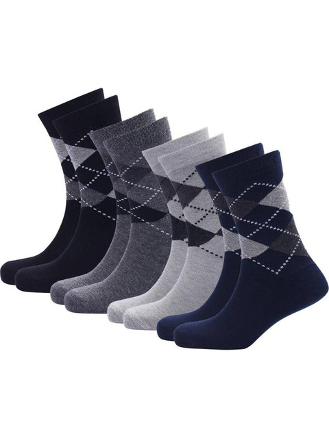 PALMLON Men Checkered Mid-Calf/Crew(Pack of 4)