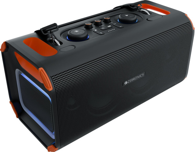 ZEBRONICS Prima pro,AURACAST Technology,Upto 5hr Playtime,Wireless Mic,AUX,USB,App Support 150 W Bluetooth Speaker(Black,&hellip;