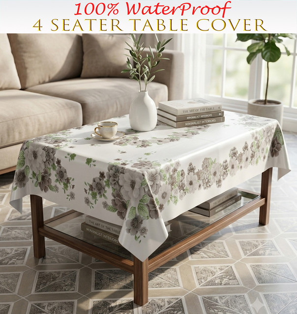 KANUSHI Plastic 4 Seater Floral Table Cover(Grey)