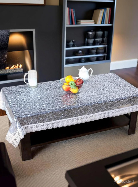 VJ RETAILS PVC, Plastic, Polyester 4 Seater Printed Table Cover(White)