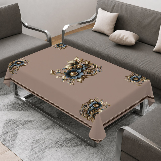 HOLLYWOOD STYLES Velvet 4 Seater Printed Table Cover(Peach)