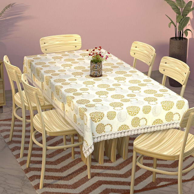 EleCare PVC, Plastic 4 Seater Printed Table Cover(Cream)