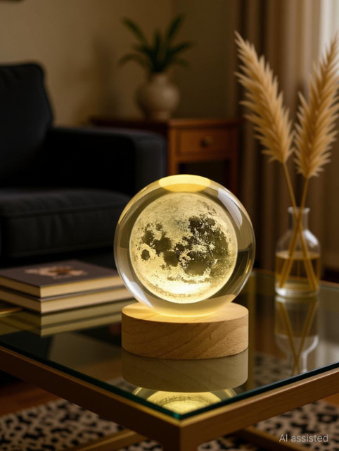 Corozil 3D Moon Crystal Ball Night Lamp(7.5 cm, Yellow)