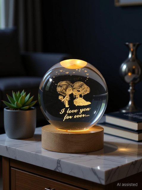 SHOPOGENIX 3D Lovers Crystal Ball Night Light,2.4 inch Glass Ball with Led&hellip;