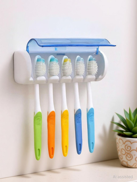 Erise Enterprises Toothbrush Holder with 5 Compartment Plastic Toothbrush Holder(Multicolor, Wall Mount)
