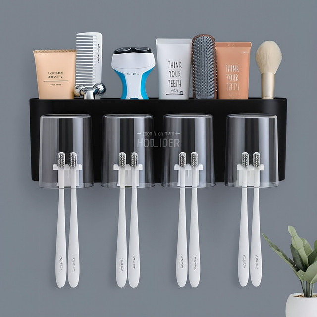 Rudrisha Plastic Toothbrush Holder(Black, Wall Mount)