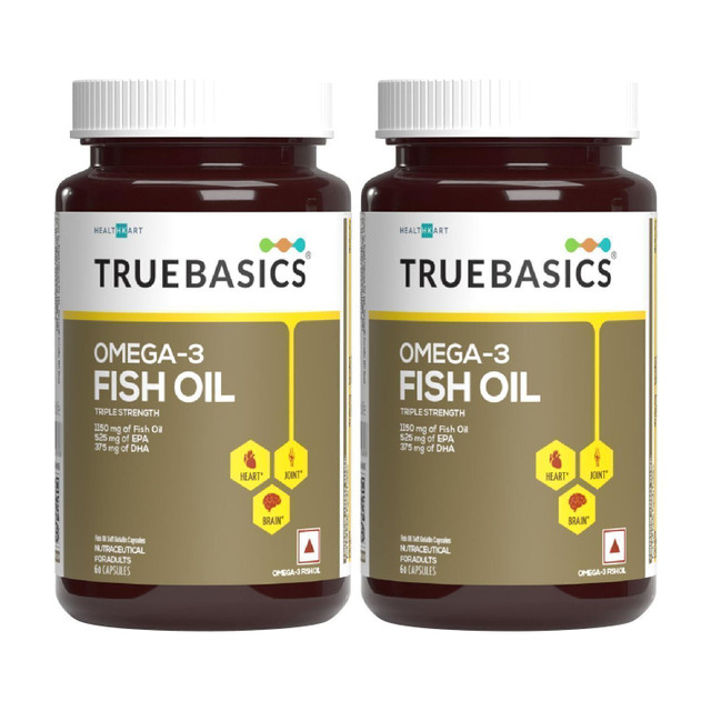 TRUEBASICS Omega 3 Fish Oil Triple Strength, 525mg EPA,375mg DHA(2 x 60&hellip;