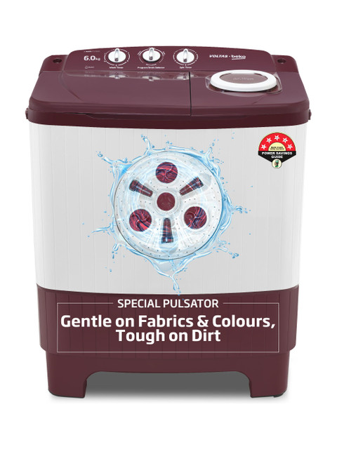 Voltas Beko 6 kg Semi Automatic Top Load Washing Machine Maroon, White(WTT60UNX/OK3R0R0W01)