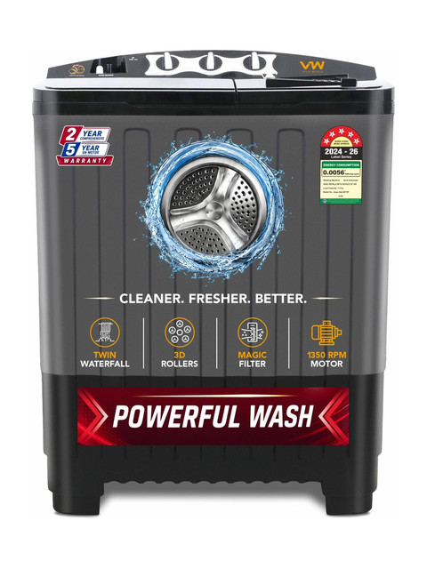 VW 7.5 kg Semi Automatic Top Load Washing Machine Black(AquaSpin0075P)